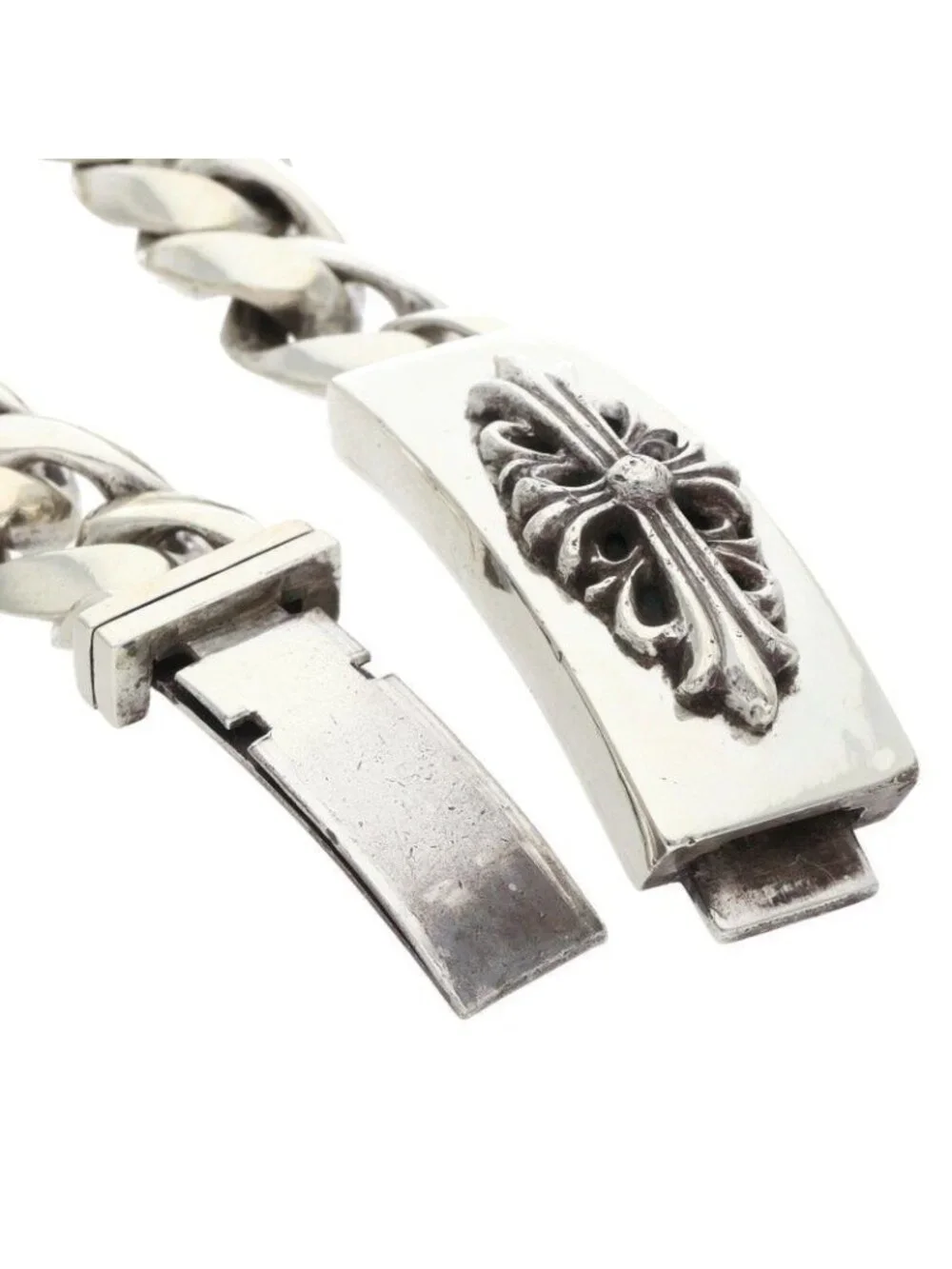 Chrome Hearts ID Floral Crs Cross ID Classic Silver Bracelet